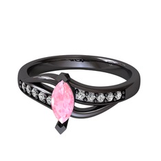 Riha Sonsuzluk Yüzük - Pembe kuvars ve swarovski 925 ayar siyah rodyum kaplama gümüş yüzük #shpxu4