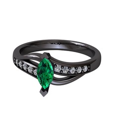 Riha Sonsuzluk Yüzük - Yeşil kuvars ve pırlanta 925 ayar siyah rodyum kaplama gümüş yüzük (0.15 karat) #t2sfv3