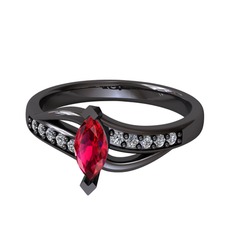 Riha Sonsuzluk Yüzük - Rodolit garnet ve pırlanta 925 ayar siyah rodyum kaplama gümüş yüzük (0.15 karat) #t9klsi
