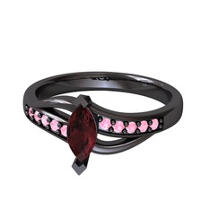 Kök yakut ve pembe kuvars 925 ayar siyah rodyum kaplama gümüş yüzük