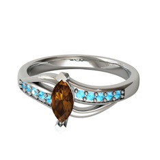 Riha Sonsuzluk Yüzük - Dumanlı kuvars ve akuamarin 14 ayar beyaz altın yüzük #vf9nau
