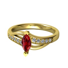 Garnet ve pırlanta 8 ayar altın yüzük (0.15 karat)