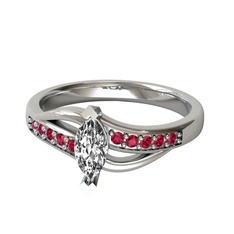 Swarovski ve rodolit garnet 18 ayar beyaz altın yüzük