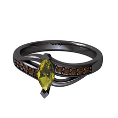 Peridot ve dumanlı kuvars 925 ayar siyah rodyum kaplama gümüş yüzük