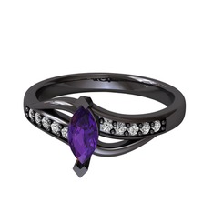 Riha Sonsuzluk Yüzük - Ametist ve swarovski 925 ayar siyah rodyum kaplama gümüş yüzük #wo8gb1