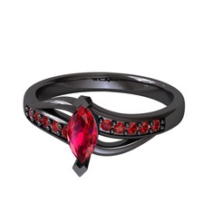 Rodolit garnet ve garnet 925 ayar siyah rodyum kaplama gümüş yüzük