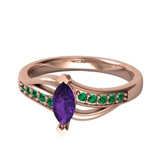 Riha Sonsuzluk Yüzük - Ametist ve yeşil kuvars 18 ayar rose altın yüzük #xra02b