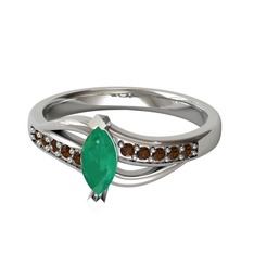 Kök zümrüt ve dumanlı kuvars 18 ayar beyaz altın yüzük