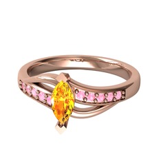 Sitrin ve pembe kuvars 925 ayar rose altın kaplama gümüş yüzük