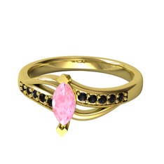 Pembe kuvars ve siyah zirkon 8 ayar altın yüzük
