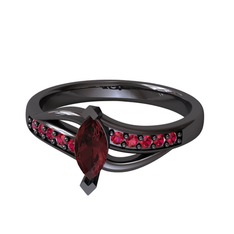 Kök yakut ve rodolit garnet 925 ayar siyah rodyum kaplama gümüş yüzük