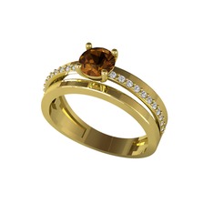Neda İkili Tektaş Alyans - Dumanlı kuvars ve swarovski 8 ayar altın yüzük #108a1yp