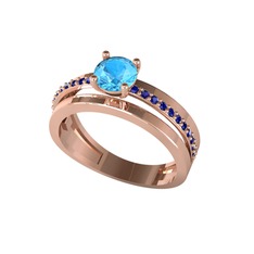 Neda İkili Tektaş Alyans - Akuamarin ve lab safir 18 ayar rose altın yüzük #10d8o3