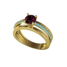 Neda İkili Tektaş Alyans - Kök yakut ve akuamarin 8 ayar altın yüzük #10j1dcw