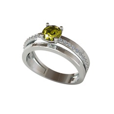 Peridot ve pırlanta 18 ayar beyaz altın yüzük (0.242 karat)