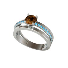 Dumanlı kuvars ve akuamarin 925 ayar gümüş yüzük