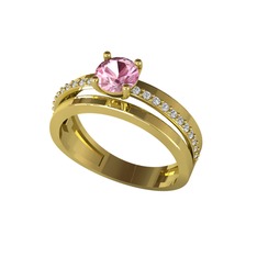 Pembe kuvars ve beyaz zirkon 8 ayar altın yüzük