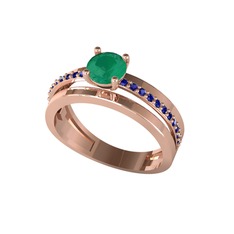 Neda İkili Tektaş Alyans - Kök zümrüt ve lab safir 8 ayar rose altın yüzük #11dexod