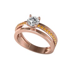 Neda İkili Tektaş Alyans - Swarovski ve sitrin 14 ayar rose altın yüzük #121djgn