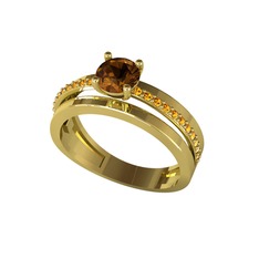 Dumanlı kuvars ve sitrin 8 ayar altın yüzük