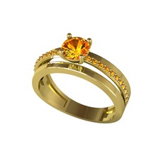 Neda İkili Tektaş Alyans - Sitrin 8 ayar altın yüzük #12pxcfm