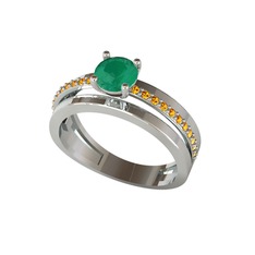 Neda İkili Tektaş Alyans - Kök zümrüt ve sitrin 925 ayar gümüş yüzük #137cp92