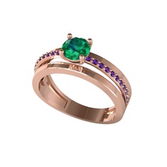 Yeşil kuvars ve ametist 18 ayar rose altın yüzük