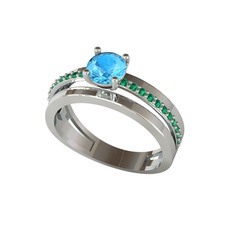 Akuamarin ve yeşil kuvars 14 ayar beyaz altın yüzük