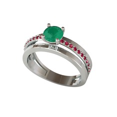 Neda İkili Tektaş Alyans - Kök zümrüt ve rodolit garnet 8 ayar beyaz altın yüzük #141t1tp