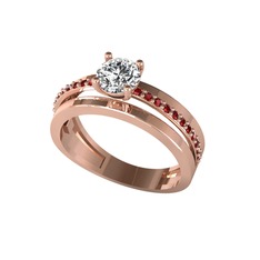 Beyaz zirkon ve garnet 18 ayar rose altın yüzük