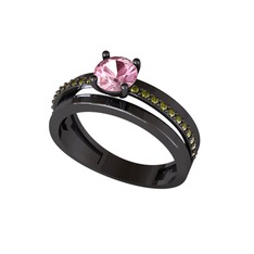 Pembe kuvars ve peridot 925 ayar siyah rodyum kaplama gümüş yüzük