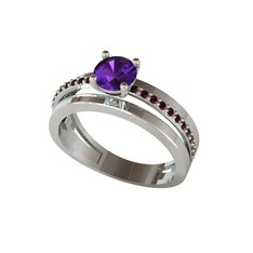 Neda İkili Tektaş Alyans - Ametist ve kök yakut 18 ayar beyaz altın yüzük #16a98f1