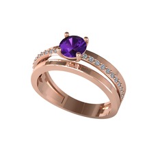 Neda İkili Tektaş Alyans - Ametist ve pırlanta 18 ayar rose altın yüzük (0.242 karat) #17ukw2l