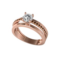 Neda İkili Tektaş Alyans - Swarovski ve dumanlı kuvars 18 ayar rose altın yüzük #18ra5l7