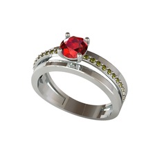 Neda İkili Tektaş Alyans - Garnet ve peridot 18 ayar beyaz altın yüzük #190vfyk