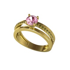 Neda İkili Tektaş Alyans - Pembe kuvars ve peridot 14 ayar altın yüzük #19i41k1