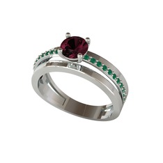 Neda İkili Tektaş Alyans - Kök yakut ve kök zümrüt 8 ayar beyaz altın yüzük #19nlfjf