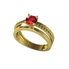 Neda İkili Tektaş Alyans - Garnet ve peridot 14 ayar altın yüzük #19tqis5