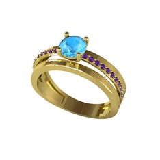 Neda İkili Tektaş Alyans - Akuamarin ve ametist 18 ayar altın yüzük #1apufaj