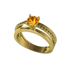 Neda İkili Tektaş Alyans - Sitrin ve peridot 14 ayar altın yüzük #1ay2vs0