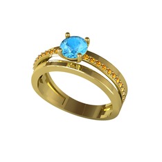 Neda İkili Tektaş Alyans - Akuamarin ve sitrin 14 ayar altın yüzük #1bocwgi