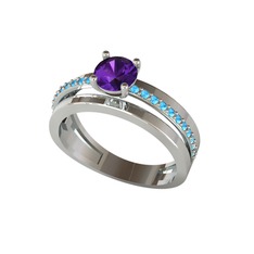 Neda İkili Tektaş Alyans - Ametist ve akuamarin 18 ayar beyaz altın yüzük #1bowoye