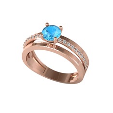 Neda İkili Tektaş Alyans - Akuamarin ve beyaz zirkon 925 ayar rose altın kaplama gümüş yüzük #1chg8sc