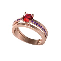 Garnet ve ametist 14 ayar rose altın yüzük