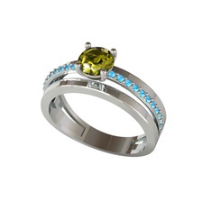 Neda İkili Tektaş Alyans - Peridot ve akuamarin 14 ayar beyaz altın yüzük #1d5m53a