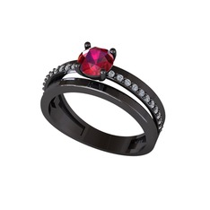 Neda İkili Tektaş Alyans - Rodolit garnet ve pırlanta 925 ayar siyah rodyum kaplama gümüş yüzük (0.242 karat) #1d5v8n6