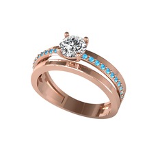 Neda İkili Tektaş Alyans - Beyaz zirkon ve akuamarin 18 ayar rose altın yüzük #1dxoett