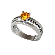 Neda İkili Tektaş Alyans - Sitrin ve siyah zirkon 18 ayar beyaz altın yüzük #1ecqwgj