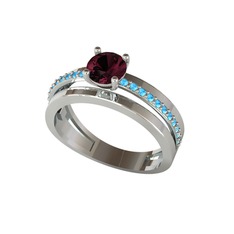 Neda İkili Tektaş Alyans - Kök yakut ve akuamarin 14 ayar beyaz altın yüzük #1f1vho2