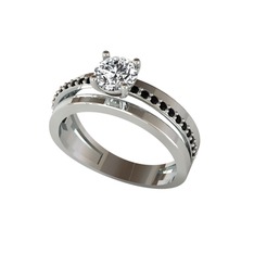 Swarovski ve siyah zirkon 14 ayar beyaz altın yüzük